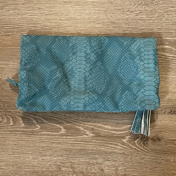 A Twelve NYC Blue Turquoise Faux Suede Clutch MADE Exclusively for Bloomingdales - Picture 6 of 11